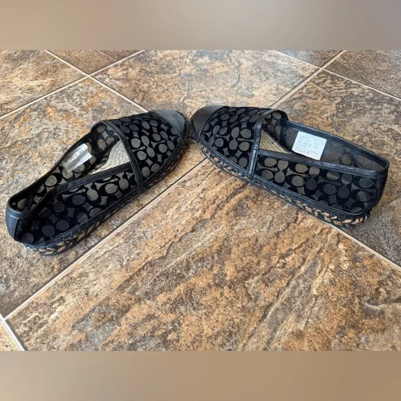 Coach Cleo Signature Canvas Mesh Slip On Espadrilles- Black/Tan, Women’s Size 8 - Picture 3 of 9